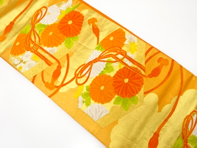 JAPANESE KIMONO / ANTIQUE FUKURO OBI / SILK / WOVEN LETTER BOX & KIKU